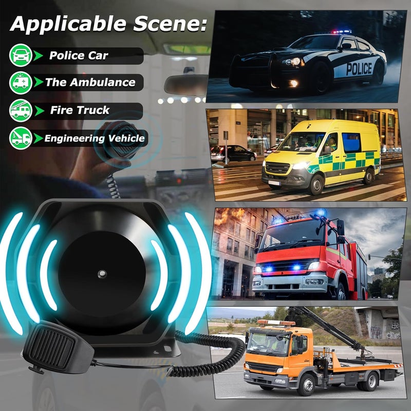 Winsgor Police Siren for Car 8 Tones Warning Emergency Siren PA System with Handheld Microphone 12V 200W for The Ambulance,Fire Truck,Engineering Siren for Vehicle - Image 4